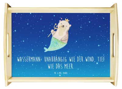 Produktbild von Mr. & Mrs. Panda teetablett Wassermann Astrologie - Sternenhimmel Blau - Geschenk, betttablett, tablett aus holz, Sternzeichen, serviertablett, Holztablett, Servier