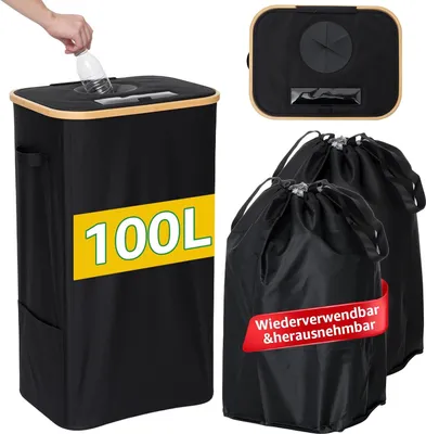 Zdjęcie produktu dla GARPROVM 100L pojemnik na butelki depozytowe, pojemnik na butelki z silikonowym otworem i okienkiem 2 wewnętrzne kieszenie wielokrotnego użytku, na butelki i puszki