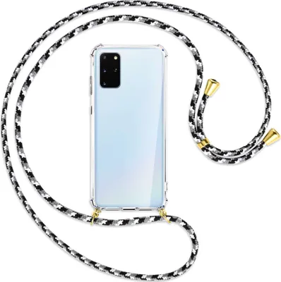 Produktbild von Handykette Backcover-Schutzhülle mit Band (Metall goldfarben) für Samsung Galaxy S20 Plus - schwarz/grau/weiß