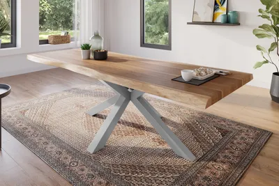 Produktbild von Esstisch 260 x 100 cm Akazie massiv natur Baumkantentisch Spider-Gestell silber ATLAS