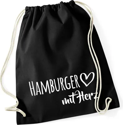 Produktbild von Huuraa Turnbeutel Hamburger mit Herz 12 Liter Black Baumwolle Rucksack Geschenkidee