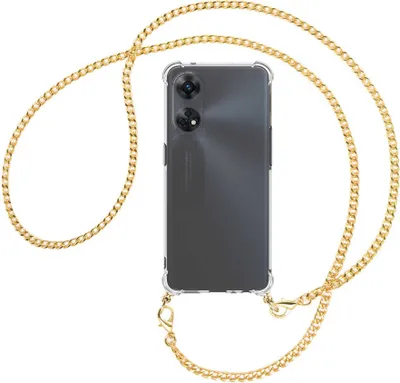 Produktbild von Handykette Backcover-Schutzhülle mit Band (Metall goldfarben) für Oppo Reno8 T 4G (CPH2481, 6.43'') - goldfarbene Kette