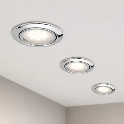 Immagine prodotto di Paulmann - Set di faretti da incasso per mobili, LED, 3x1W, 12VA, 230/12V, 65mm, cromo/metallo