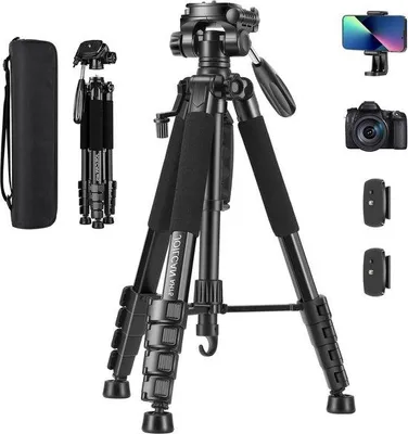 Immagine prodotto di Treppiede leggero da 74 pollici per fotocamere DSLR, regolabile, in alluminio, per vlog e live streaming