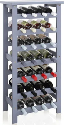 Produktbild von Weinregal aus Bambus für 28 Flaschen 7 Etagen freistehend Grau