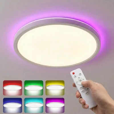 Produktbild von LED Deckenlampe Dimmbar 24W Ø29cm Ultra Dünn Deckenleuchte RGB & CCT 2700K-6500K Weiß mit Fernbedienung für Wohnzimmer Schlafzimmer Flur Party