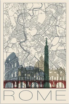 Produktbild von ARTland Wandbild Alu für Innen & Outdoor Retro Karte Rom Italien und Skyline Größe: 20x30 cm