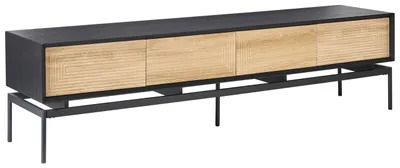 Produktbild von BELIANI TV-Lowboard Hellbraun u. Schwarz Holzoptik MDF mit Metallbeinen 4 Türen Stauraum Aufbewahrung Fernsehschrank TV Schrank