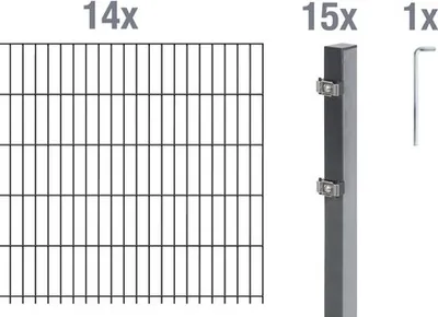 Image de Alberts 650834 Clôture en treillis double comme set complet de clôture de 30 pièces, anthracite, hauteur 120 cm, longueur 28 m