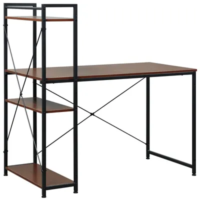 Image de Bureau HOMCOM avec rangements, bureau avec bibliothèque, 120 cm, design industriel, aspect bois noyer