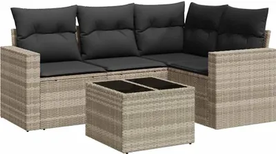 Produktbild von vidaXL 5-tlg. Garten-Sofagarnitur mit Kissen Hellgrau Poly Rattan
