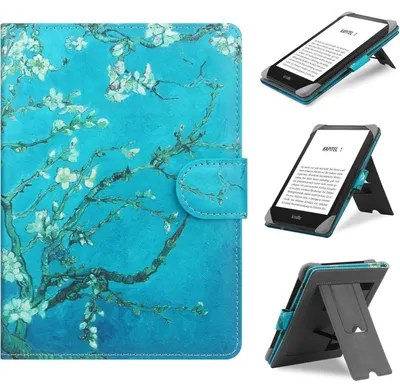 Immagine prodotto di Custodia universale per ebook da 6 a 6,8 pollici, in pelle, con supporto e motivo floreale