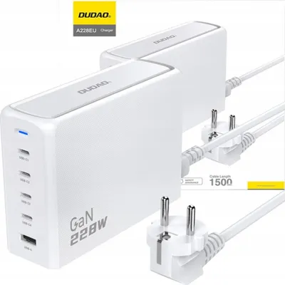 Produktbild von DUDAO A228EU 228Watt GaN 4xUSB-C+ 1xUSB-A, Drinnen, AC, 20 V, 1,5 m, Weiß