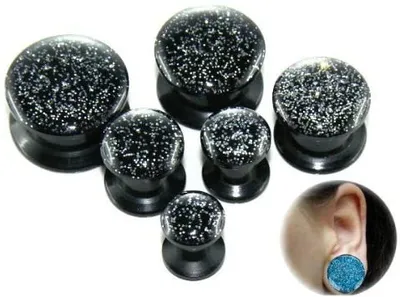 Produktbild von Ohr Flesh Black Acryl Tunnel Piercing Silber Glitter Screw On 10mm