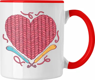 Produktbild von Trendation - Häkeln Tasse Geschenk Valentinstag Geschenkidee Mama Oma Herz Häckeln Stricken (Rot)