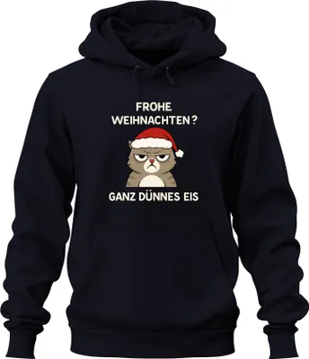 Zdjęcie produktu dla Wesołych Świąt? All Thin Ice Christmas Cat Sarcastic Uni Bluza z kapturem, granatowy, L
