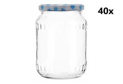 Obrázek produktu pro Zavařovací sklenice 720 ml FACETTE čirá 40 ks VČETNĚ KÁRO SVĚTLE MODRÝCH VÍČEK, Počet kusů v balení: 40