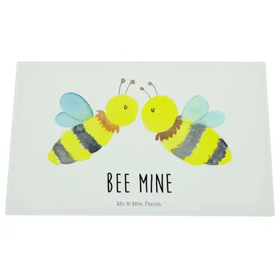 Produktbild von Mr. & Mrs. Panda Hackbrett Biene Liebe - Weiß - Geschenk, Schneidebrett Glas, Aus, Schneidplatte, Küchenbrett, Schneideplatte