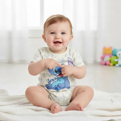 Produktbild von Disney Stitch Baby Jungen kurzarm Strampler Einteiler – Gelb / 92