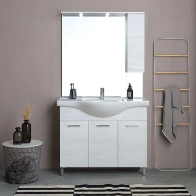Immagine prodotto di Mobile bagno a terra 105cm con 3 ante quercia bianco | Rimini