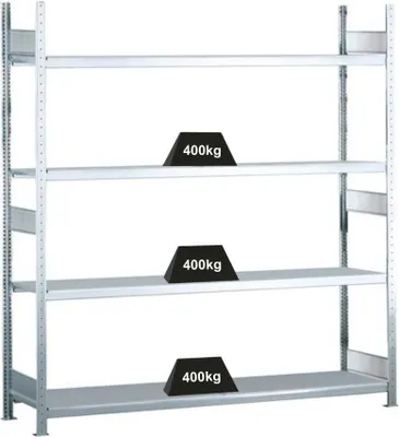 Produktbild von Schulte Weitspannregal mit Stahlböden WS 2000 | Grundregal | HxBxT 250x150x40cm | 4 Ebenen | Fachlast 400kg | Verzinkt