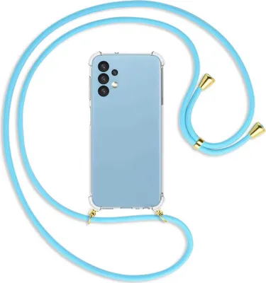 Produktbild von Handykette Backcover-Schutzhülle mit Band (Metall goldfarben) für Samsung Galaxy A13 4G - himmelblau