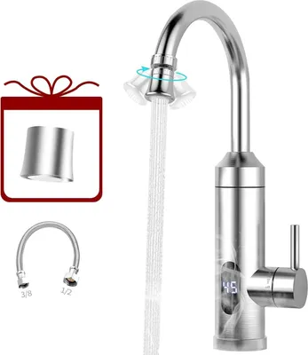 Produktbild von Durchlauferhitzer 230V Küchenarmatur Edelstahl mit LED-Temperaturanzeige Küche max. 60 °C, Kompakte Größe, ideal mobile Anwendungen wie Camping Wohnmobil., 230V Durchlauferhitzer,
