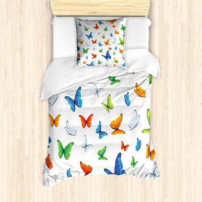 Produktbild von ABAKUHAUS Schmetterlinge Mantele, Schmetterlinge Tier, Milbensicher Allergiker geeignet mit Kissenbezügen, 135 cm x 200 cm - 80 x 80 cm, Mehrfarbig