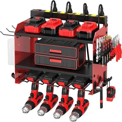Immagine prodotto di Cassetta degli attrezzi da garage - Organizer per attrezzi - 417 x 301 x 225 cm - Rosso/Nero