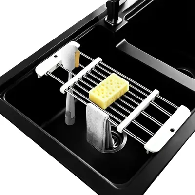 Immagine prodotto di Organizzatore per lavello in acciaio inossidabile, estensibile da 16 a 32-55 cm, portaspugna per la cucina