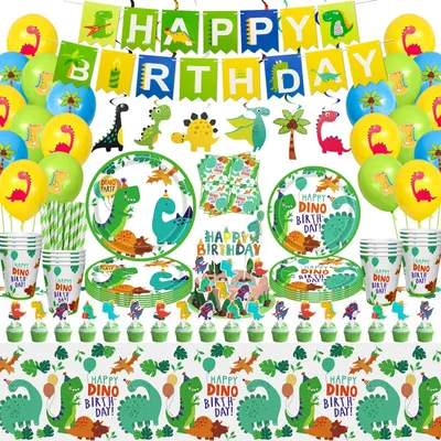 Image de Omgoods - Ensemble de décoration pour fête d'anniversaire sur le thème des dinosaures, pour 20 personnes