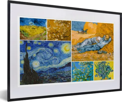 Produktbild von MuchoWow® Gerahmtes Poster Van Gogh - Collage - Alte Meister 60x40 cm - Poster mit Schwarzem Bilderrahmen Wandposter Rahmen Foto Bilder - Schlafzimmer - Plakat in Rahmen - Drucken