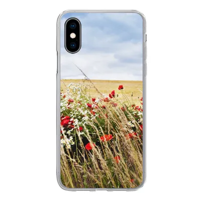 Produktbild von MuchoWow® Handyhülle Schutzhülle Hülle für iPhone X Wolken - Blumen - Rot Silikon Softcase Handy Hülle - Handyhülle