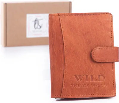 Obrázek produktu pro WILD Pánská vertikální kožená peněženka se zapínáním v krabičce Classic Cognac Beige