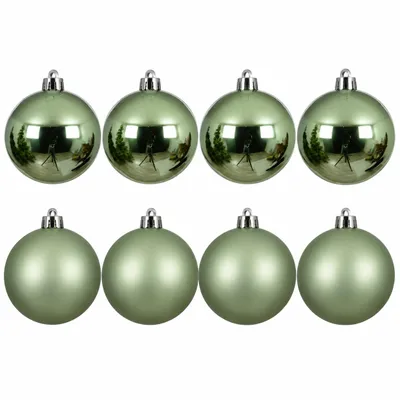 Produktbild von 8 x Weihnachtskugeln aus Kunststoff - wetterfest frostsicher - Christbaumkugeln für Innen und Außen - Weihnachtsbaumkugeln Kunststoff - Lindgrün 10 cm, KI-generiertes Bild