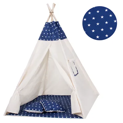 Produktbild von Springos® Kinderzelt Kinder Tipi Kissen Bodenmatte 160 x 120 x 100 cm - Sternenmuster
