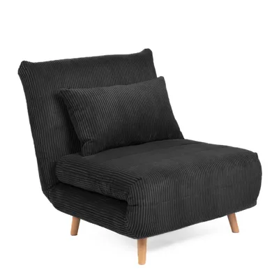 Zdjęcie produktu dla HOMLA Sofa SOLACE 1-osobowa, z funkcją spania sztruksowa czarna 83x91x84 cm