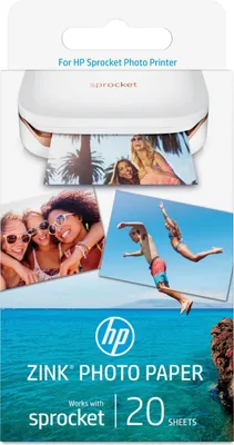 Produktbild von HP Sprocket Fotopapier mit selbstklebender Rückseite, 20 Blatt/5 x 7,6 cm (2 x 3 Zoll), Glanz, 290 g/m², 2x3", Weiß, 20 Blätter, HP Sprocket