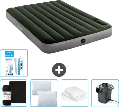 Produktbild von Intex Airbed - Doppelbett - 137 x 191 x 25 cm - Grün - Spannbettuch - Küssen - Pumpe - Reperaturset en Kissenschutz