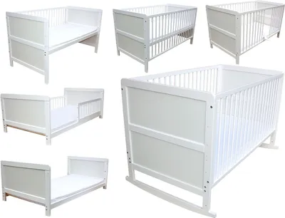 Produktbild von Kinderbett Juniorbett Beistellbett Wiege 140 x 70cm 4in1 mit Matratze weiß