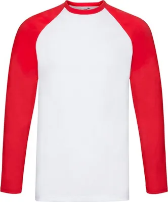 Image de Fruit of the Loom - T-shirt "Valueweight" pour homme - Baseball Manches Longues FK2329 (L) (Blanc/Rouge)