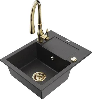 Produktbild von Mexen Enzo 1 Becken-Granitspüle mit Abtropffläche und Mischbatterie Savita, Schwarz gesprenkelt - 6506-76-672601-50