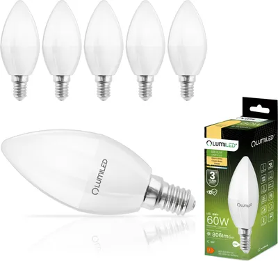 Produktbild von LUMILED B35 E14 LED Lampe 8W (ersetzt 60W), 806 Lumen, Kerze Milch Glas Leuchtmittel in Kerzeform 3000K Warmweiß Birne Lampen 180° Grad Abstrahlwinkel Glühbirnen Kerzenbirnen 6er-Pack