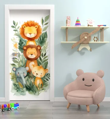 Produktbild von Türtapete Löwenfamilie Vinyl selbstklebend 90x200cm rückstandsfrei ablösbar