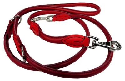 Produktbild von Runde Lederleine 220 cm/10 mm Rot 3-fach verstellbar