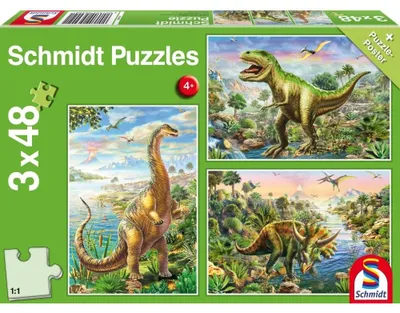 Produktbild von Puzzle Puzzlespiel Dinosaurier - 3 x 48 Teile - Tyrannosaurus Rex, Diplodocus, Triceratops - Ab 4 Jahren