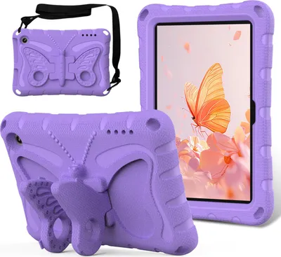 Produktbild von Kinder Hülle für Amazon Fire HD 7" 2022 Leicht Stoßfeste EVA Kindgerechtes Schutzhülle mit Schultergurt, Schmetterlings-Ständer Lila