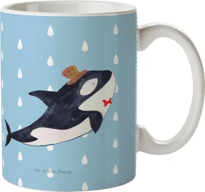 Produktbild von Mr. & Mrs. Panda Pott Orca Zylinder - Blau Pastell - Geschenk, Geburtstag, Meer, Kunststoffbecher, Mehrwegbecher, Kindertasse, Konfetti, Narwal, Fest, Plastikbecher, Fete