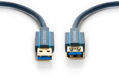 Produktbild von ClickTronic 1.8m USB 3.0 A/A m/f, 1,8 m, USB A, USB A, USB 3.2 Gen 1 (3.1 Gen 1), Männlich/Weiblich, Blau