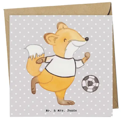 Produktbild von Mr. & Mrs. Panda Glückwunschkarte Fuchs Fußball spielen - Grau Pastell - Geschenk, doppelkarte, Bolzen, Bolzplatz, Fußballer, faltkarte, Klappkarte, Grußkarte, Soccer